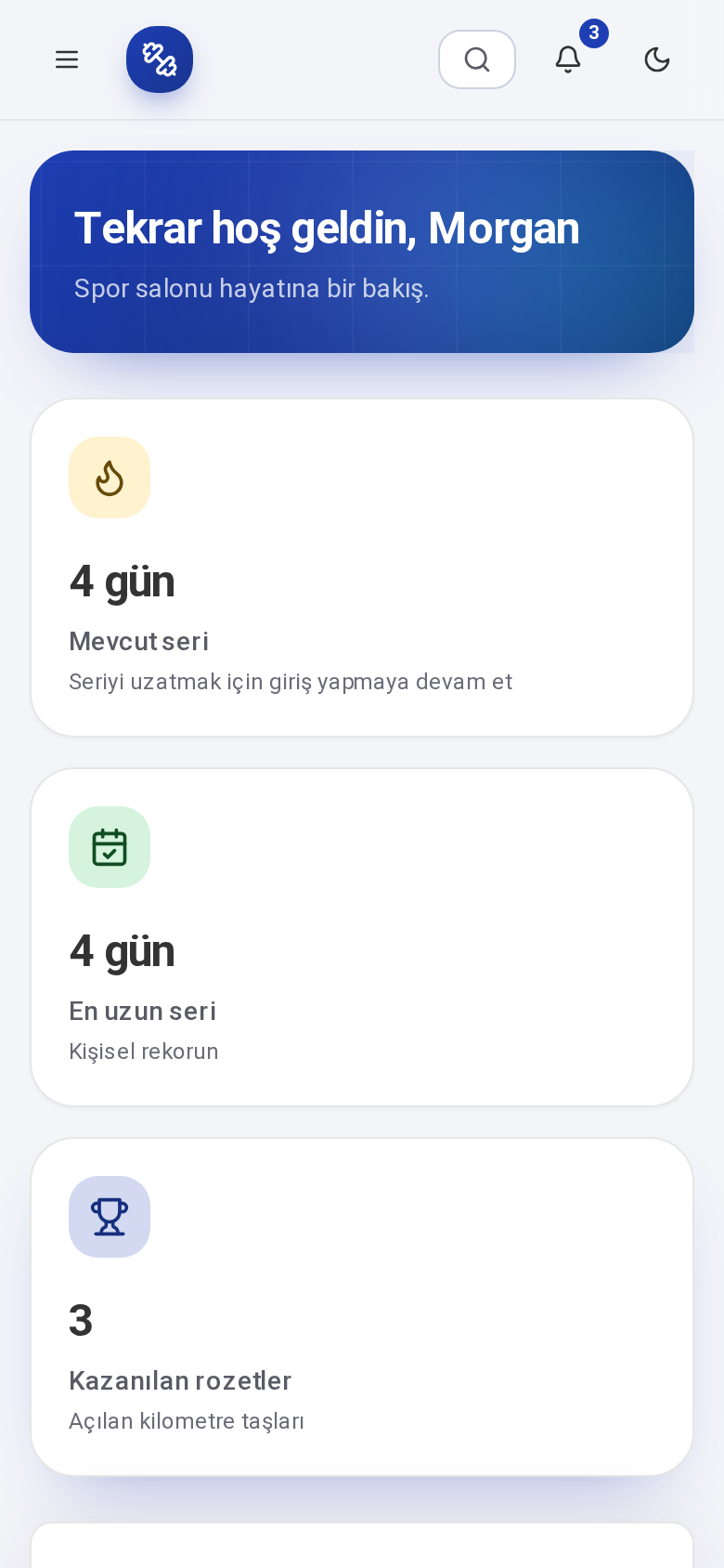 GymFlow üye mobil uygulaması — gösterge paneli